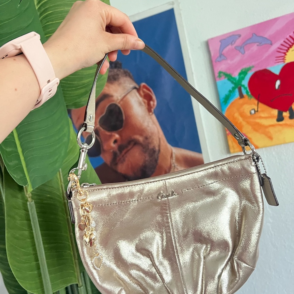 Coach Silver Shoulder Bag with Metallic Finish